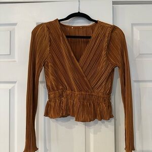 Elegant Brown Pleated Women's Top